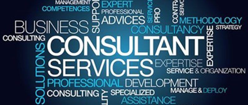 A word cloud representing the concept of consultant services, showcasing various related terms and phrases.